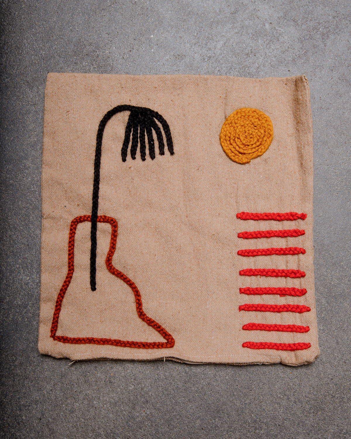 Handcrafted cushion cover from Morocco. Soft Wool cushion with modern, embroidered design.